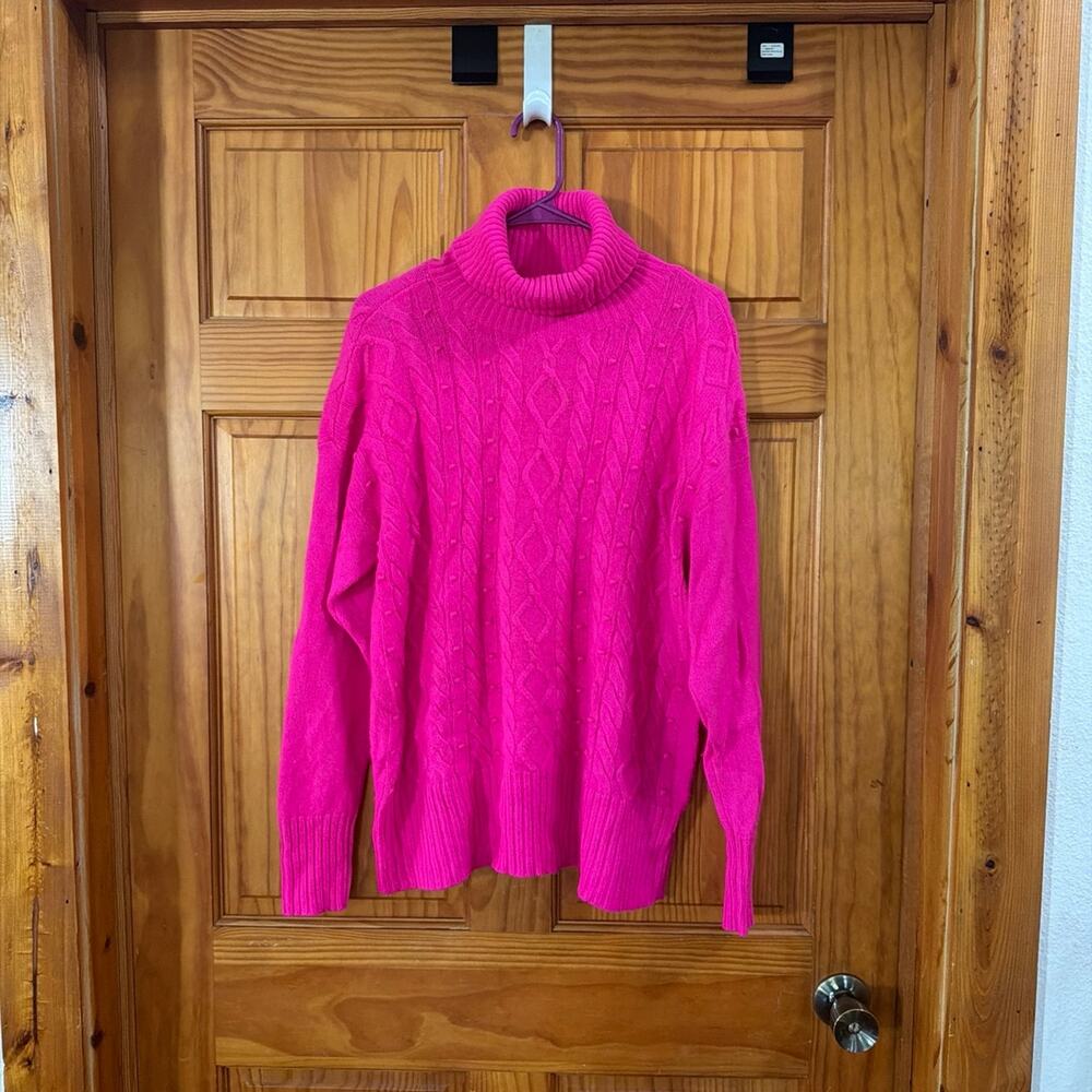 Women's Pink Cashmere Charter Club Cable Knit Turtleneck Sweater Size XL